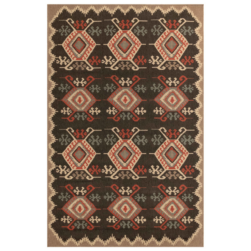 Millwood Pines Tayler Southwestern Black Indoor / Outdoor Area Rug
